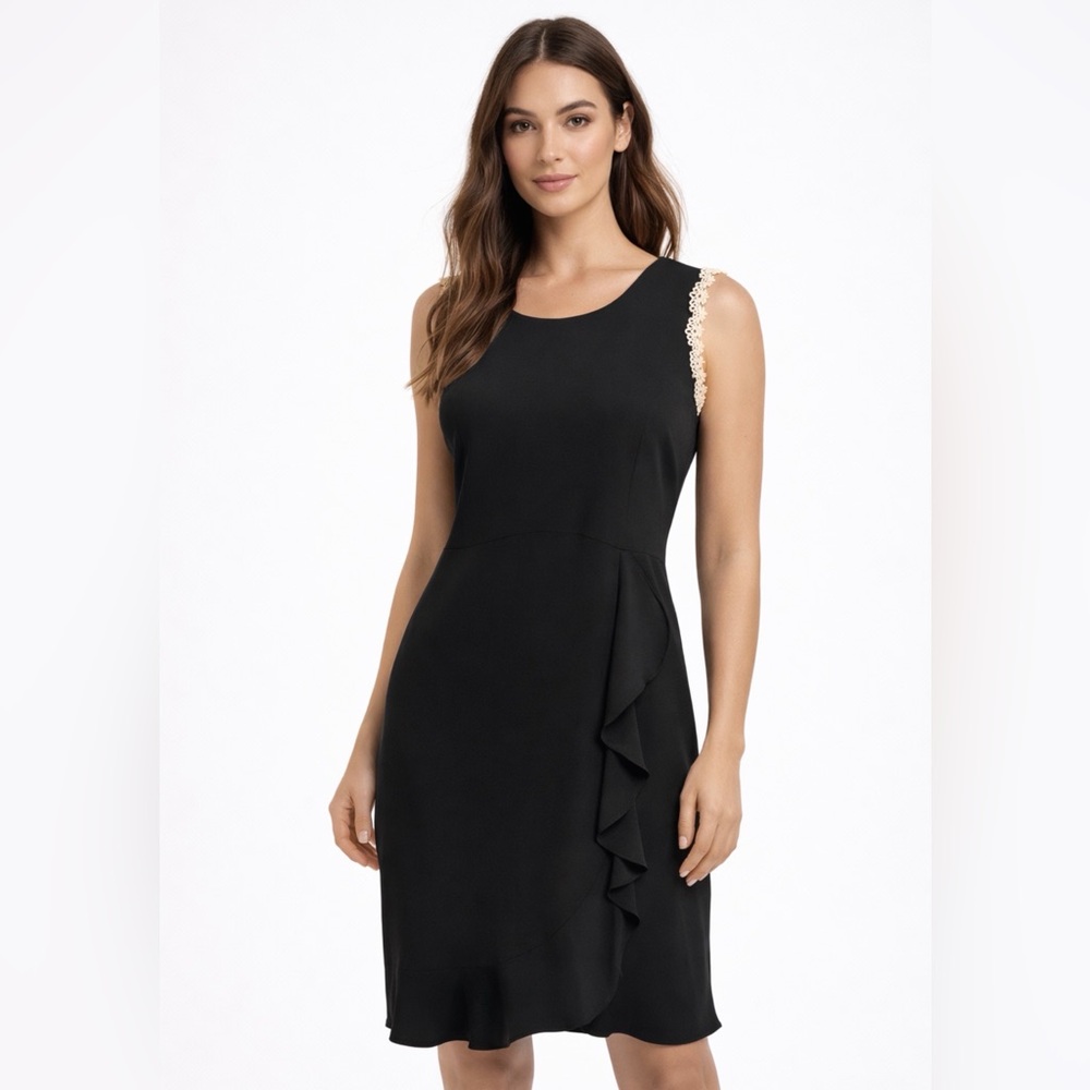 Nanette Lepore Black Shift Dress Size 10 Lace Trim Sleeveless